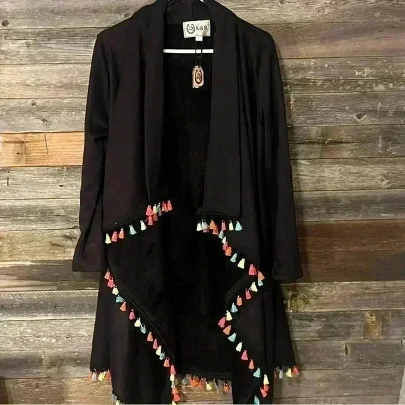 L&B Black Kimono with Neon Tassels NWT - Picture 8 of 8